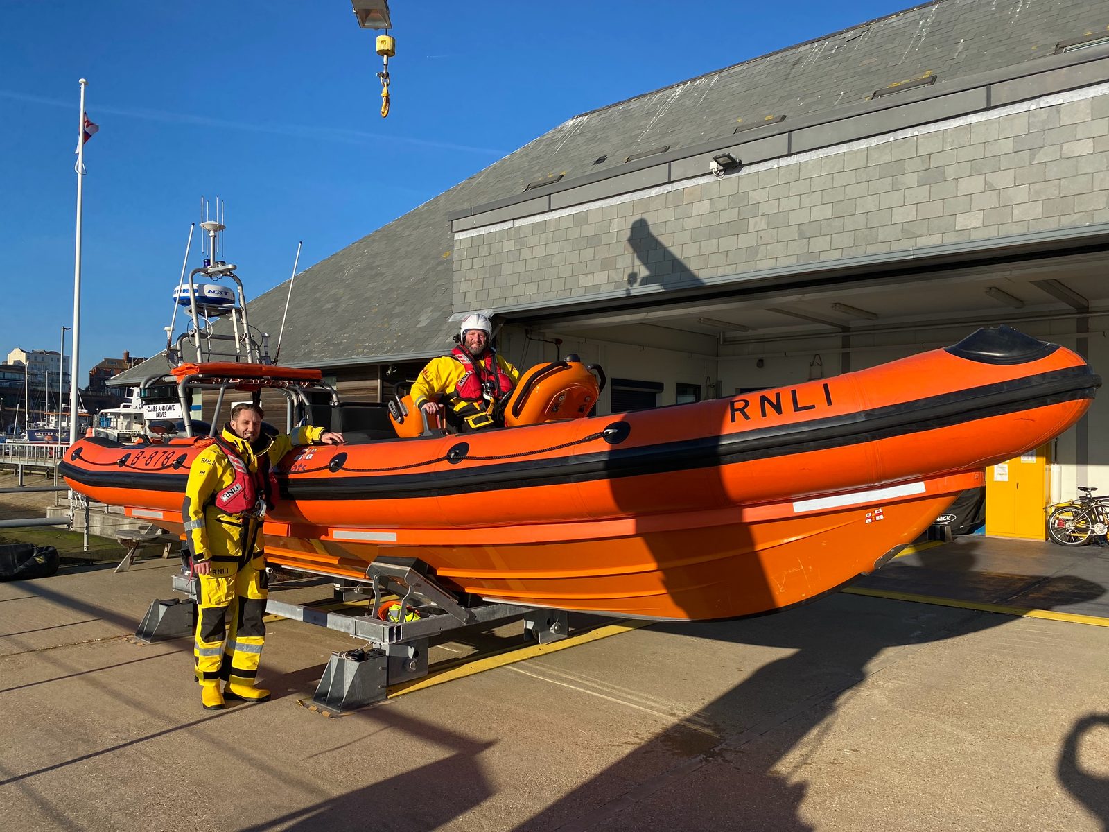 With the Ramsgate inshore lifeboat: me standing, Jason in the boat. The only boat on this trip