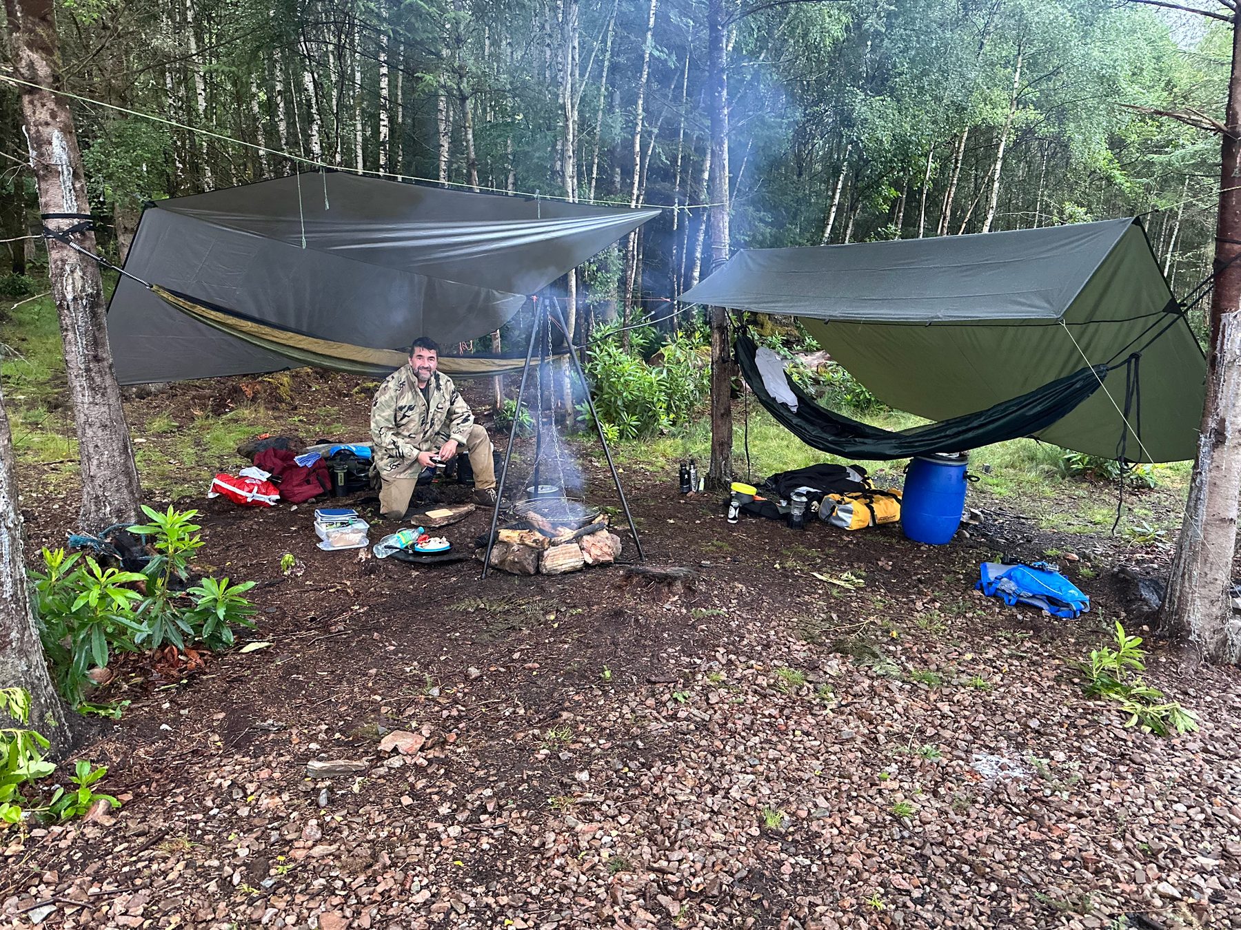 Wild camp: two bashas, two hammocks and kit everywhere
