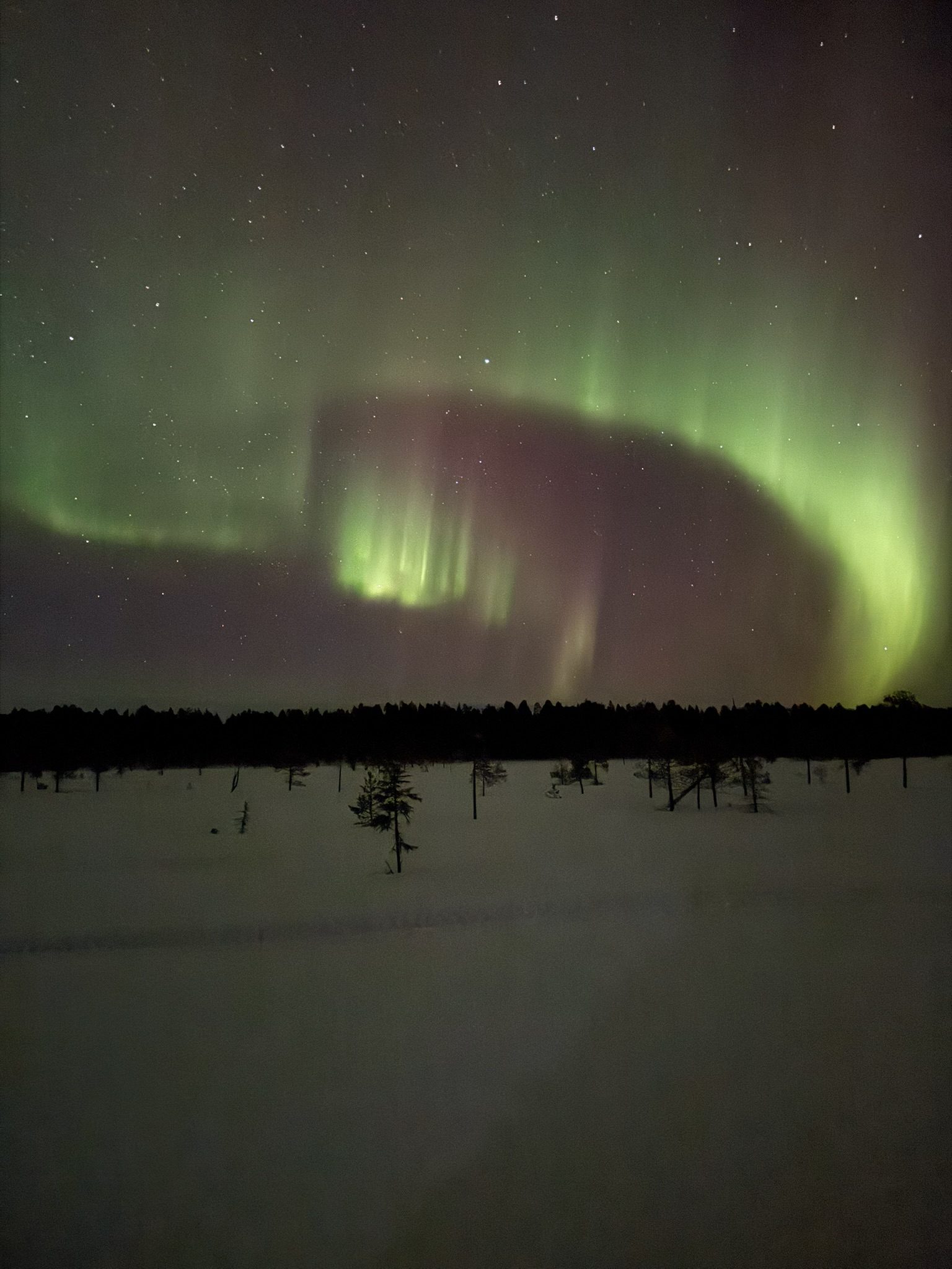 The aurora over a frozen lake on the Lapland Arctic Ultra 2026
